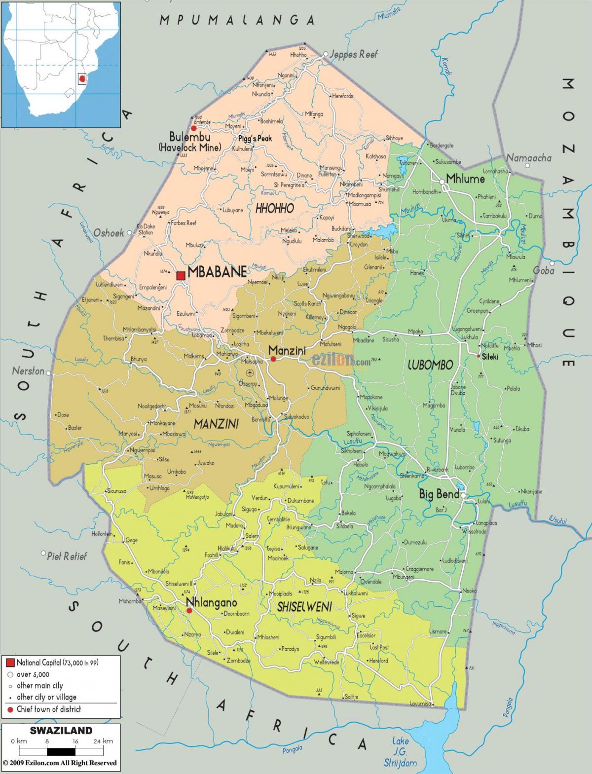 Mapa de manzini, Suazilandia