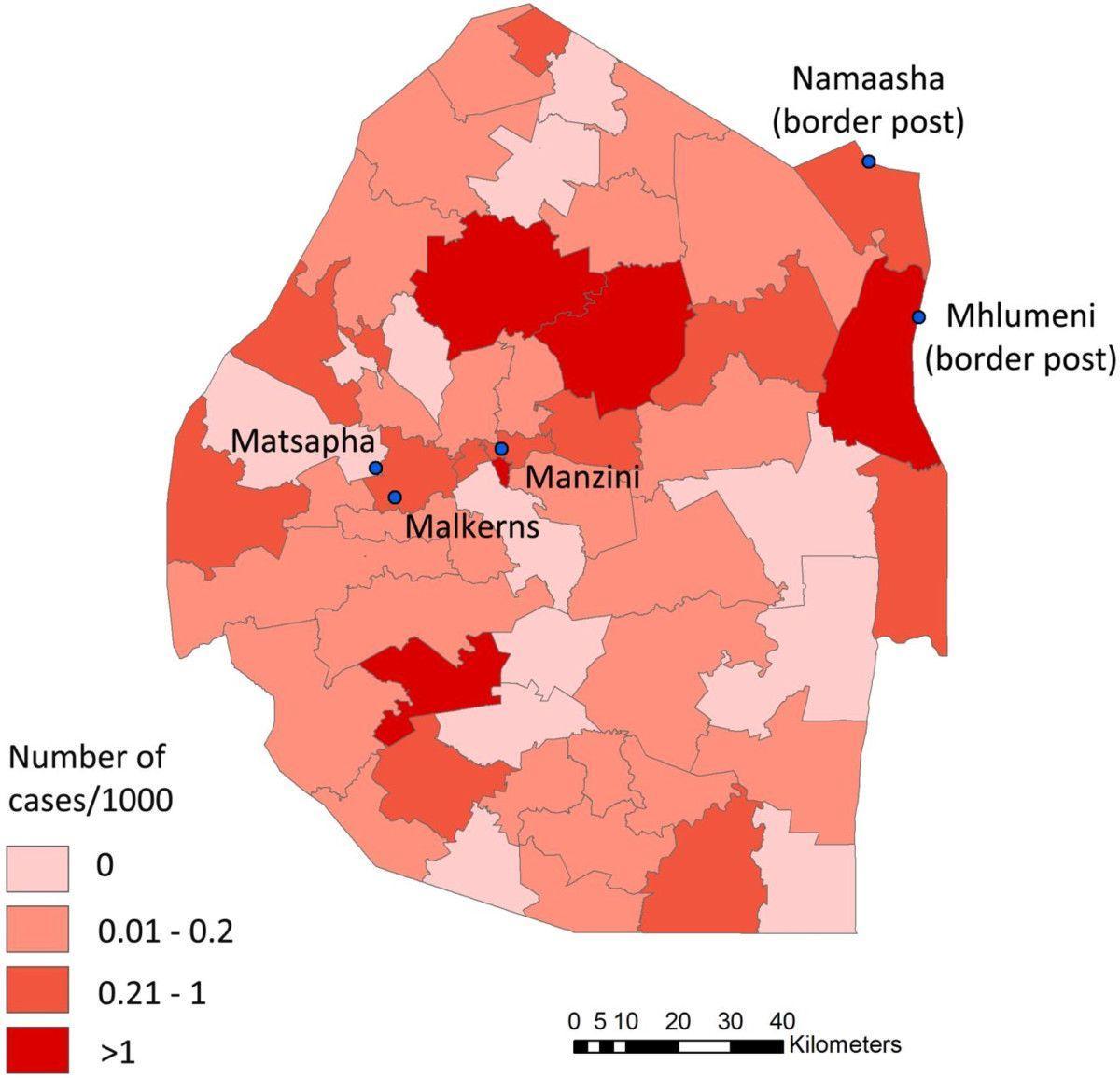 Mapa de la malaria de Suazilandia