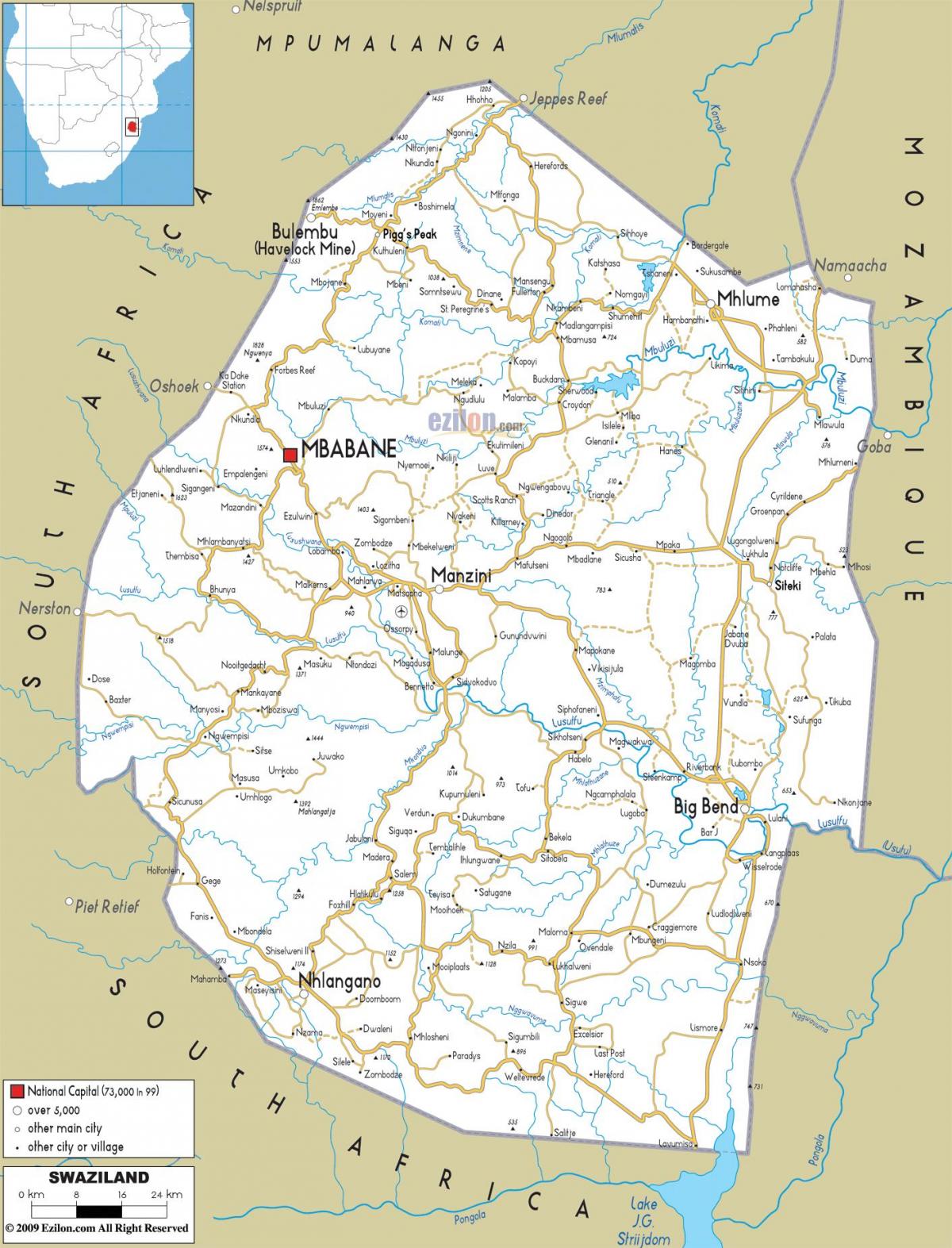 el mapa de Swazilandia